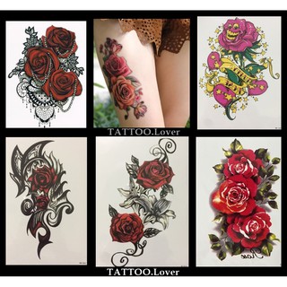 🌹แทททูกุหลาบ#ดอกไม้#ดอกบัว#แทททูแฟชั่น#สีสวย#ลายน่ารัก✨Tattoo Sticker สติ๊กเกอร์รอยสักปลอมชั่วคราวกันน้ำได้