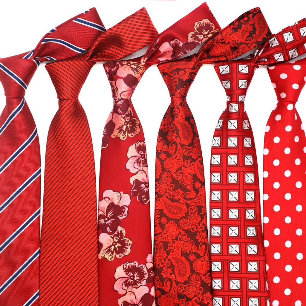 Mens Tie 8 ซม.VINTAGE Red Dot ลายดอกไม้ผ้าไหม Neckwear Jacquard ทอเนคไทสําหรับชาย Bridegroom งานแต่งงานเนคไท