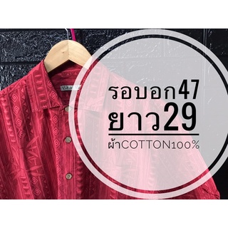 เสื้อฮาวายมือสอง รอบอก 47 นิ้ว hawaii แดงไผ่วินเทจ