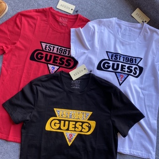 Guess ใหม่ เสื้อยืดลําลอง แขนสั้น พิมพ์ลาย แฟชั่นสําหรับผู้ชาย และผู้หญิง