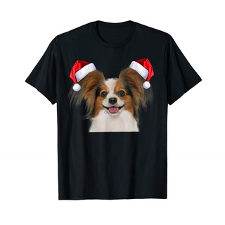 เสื้อยืด พิมพ์ลาย Papillion Dog ซานต้าคลอส ของขวัญคริสต์มาสS-5XL