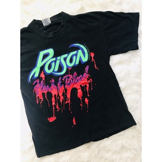 tshirtเสื้อยืดคอกลมฤดูร้อนขายดี เสื้อยืดลําลอง แขนสั้น พิมพ์ลาย Poison Flesh Blood World Tour 1990-1991 Brockum IEaepj23