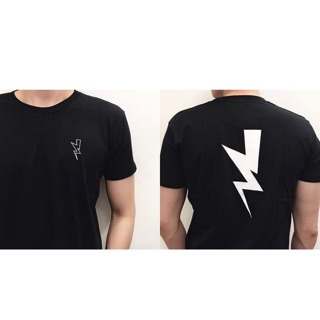 bank’s Thunder T-Shirt in Black &amp; White Cotton USA เสื้อยืดลายสายฟ้า เสื้อยืดพิมพ์ลาย เสื้อยืดคุณภาพดี