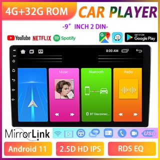 4GB RAM 32GB ROM 2din จอ 9 นิ้ว android รถยนต์ รถวิทยุสเตอริโอบลูทูธเครื่องเล่นวิดีโอมัลติมีเดีย Universal HD/IPS/RDS/EQ