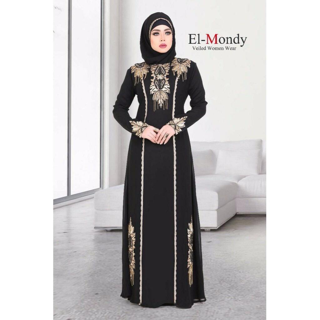 ชุดเดรสสีดําปักลาย Abaya elmondy ตุรกี