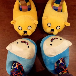 Adventure Time with Finn Jake รองเท้าแตะลําลอง ผ้าฝ้าย แบบนิ่ม กันลื่น เหมาะกับฤดูหนาว สําหรับผู้ชาย และผู้หญิง