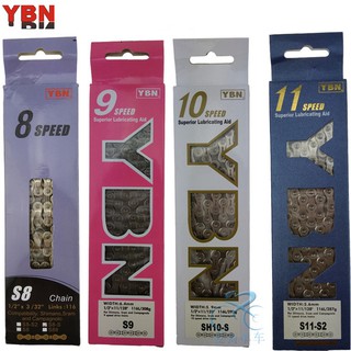 YBN โซ่จักรยาน 8/9/10/11 สปีด (สีเทา/เงิน)