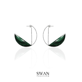 SWAN - Hije Hoop Earring  ต่างหูห่วงเงินแท้ ประดับหิน