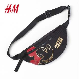 37_yy HM-miqi/ใหม่ hm mickey เมาส์การ์ตูนพิมพ์กีฬาสีดำ กระเป๋าผู้หญิง Crossbody กระเป๋า กระเป๋าคาดอก กระเป๋าคาดเอว