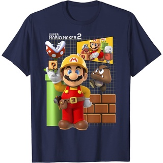 เสื้อยืดผ้าฝ้ายพรีเมี่ยม เสื้อยืด พิมพ์ลาย Super Mario Maker 2 Game Play Portrait Grid