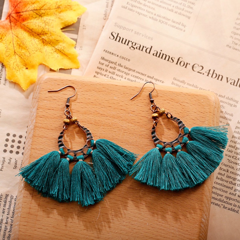 เครื่องประดับแฟชั่น Multicolor Fringe พู่ Bohemian ชาติพันธุ์เรขาคณิต Bronze Sector Drop Dangle ต่างหูผู้หญิง