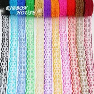 (10 หลา/ม้วน) 2.2 ซม. ผ้าลูกไม้สีขาว สายรัด ตกแต่งของขวัญน่ารักบรรจุวัสดุผ้าฝ้าย
