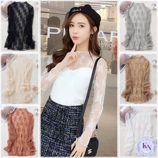 🎏Korea NEW เสื้อแขนยาวซีทรูลายลูกไม้ 6 สี ไม่มีซับใน