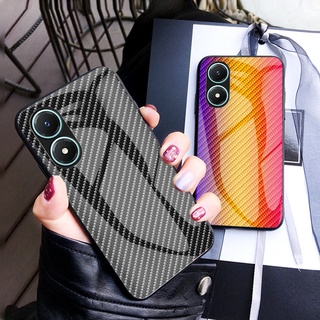 เคสโทรศัพท์มือถือแบบแก้ว วีโว่ VIVO Y02S Y77 Y30 Y55 Y75 X80 Pro Y01 Y01A 5G 4G 2022 New Phone Cell Case Hardcase Carbon Fiber Pattern Glass Handphone Cell Casing Back Cover VIVOY02S VIVOY77