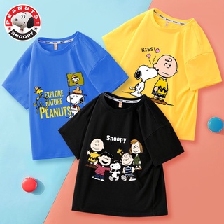 ♥♥เสื้อยืดเด็กผู้ชาย  Snoopy boy เด็กชายแขนสั้นหล่อเสื้อยืดเด็กฤดูร้อน 12 ปีสไตล์ต่างประเทศฤดูร้อนนักเรียนประถมฤดูร้อนเส