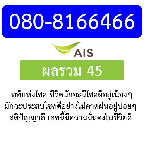 ซิม 12call เบอร์ผลรวมดี 080-8166466