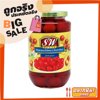 เอสแอนด์ดับบลิว เชอร์รี่ในน้ำเชื่อม แบบมีก้าน 26.5 ออนซ์ S&amp;W Maraschino Cherries In Syrup With Stem 26.5 Oz