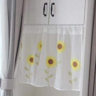 COD ผ้าม่าน ผ้าม่านครึ่งหน้าต่าง ลูกไม้สั้น ผ้าโปร่ง ลายดอกทานตะวัน สีขาวตกแต่ง สำหรับตกแต่งบ้าน