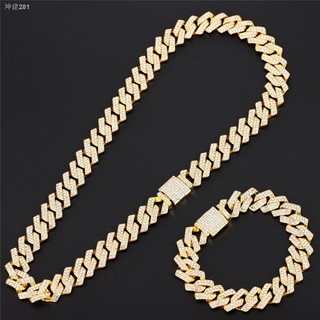 ♦Rhinestone Iced Out ลิงก์คิวบาสร้อยคอทอง Miami Curb Cuban Chain Bling สร้อยคอแร็ปเปอร์สร้อยข้อมือเครื่องประดับ HipHop