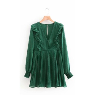 ***ส่งฟรี Green Pine Dress เดรสกางเกงกระโปรงพลีท Size: L ใหม่ป้ายห้อย