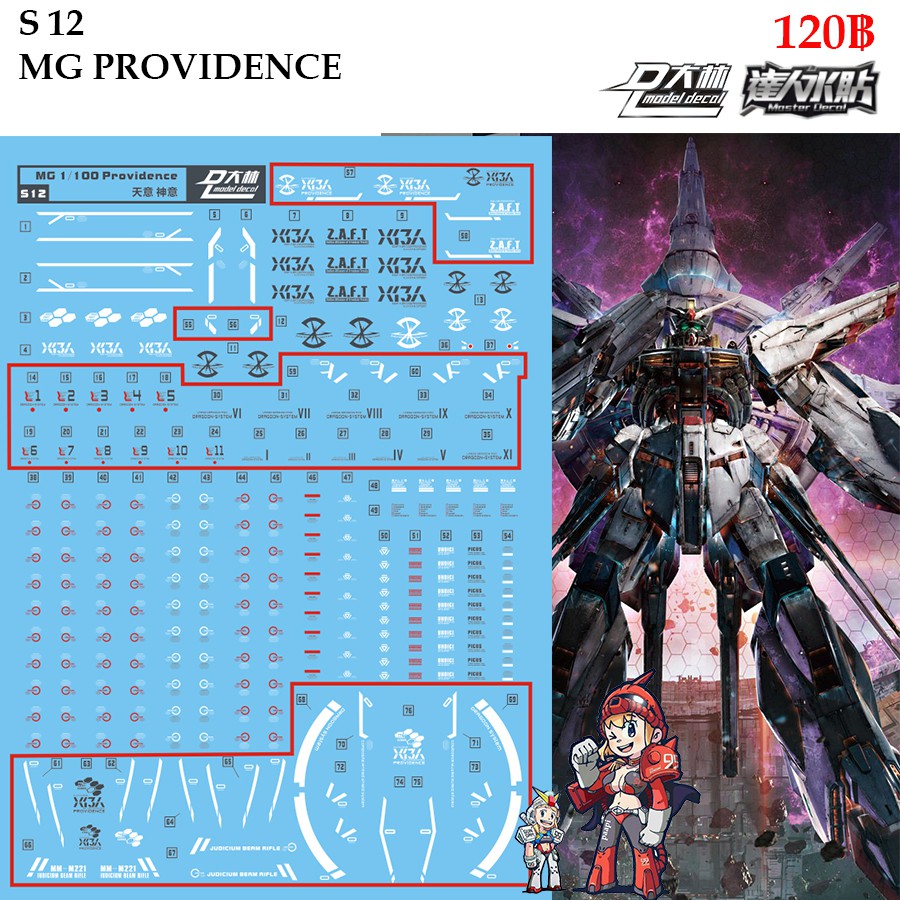 ดีคอลน้ำ [D.L. Darlin] S12 ZGMF-X13A PROVIDENCE GUNDAM MG 1/100 Water Decal S 12