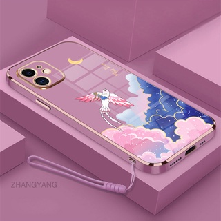 เคส iPhone 11 iPhone 11 pro iPhone 11 pro max เคสโทรศัพท์ ชุบไฟฟ้า การ์ตูน ขอบตรง เคสนิ่ม พร้อมสายคล้อง