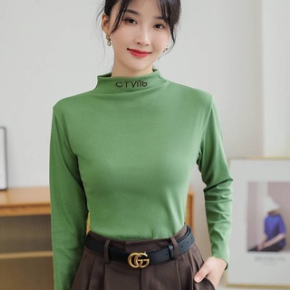 FF.shop-🍯เสื้อแขนยาวคอเต่า สีพื้น🍯 มีทั้งหมด6สีพร้อมส่ง ลายปักอักษร ผ้านุ่มยืดหยุ่นได้ดี 🍯#E03