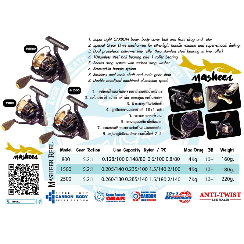 รอกสปินนิ่ง RYOKO Masheer .......