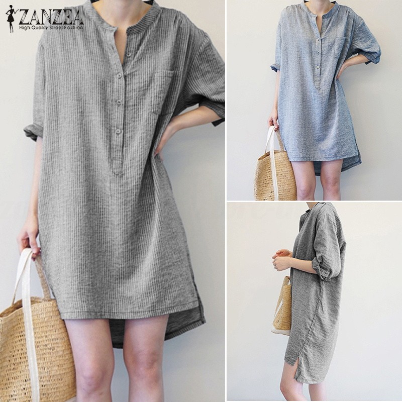 ชุดเดรสสั้น แขนยาว สำหรับผู้หญิง dress ZANZEA