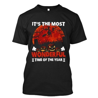 เสื้อยืดคอกลมcrew neckเสื้อยืด พิมพ์ลาย Its The Most Wonderful Time of The Year Witch Black Cat ของขวัญวันฮาโลวีน สําหรั