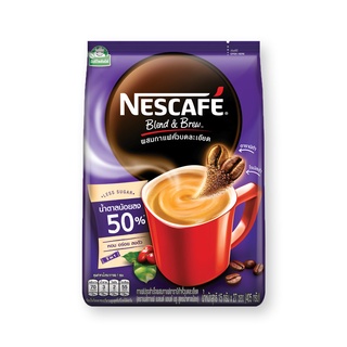 เนสกาแฟ สูตรน้ำตาลน้อย ขนาด 15.6กรัม ยกแพ็ค 27ซอง กาแฟปรุงสำเร็จ NESCAFE BLEND&amp;BREW LOW SUGAR