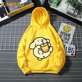 เสื้อกันหนาว มีฮู้ด พิมพ์ลายสัตว์ Pompompurin Love Boba น่ารัก สีเหลือง แฟชั่นฤดูหนาว สําหรับเด็กผู้ชาย และเด็กผู้หญิง