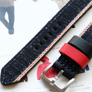 สายนาฬิกา Denim red selvage ริมแดงผ้ายีนส์นอก watch strap 18mm  20mm 22mm 24mm watchband denim