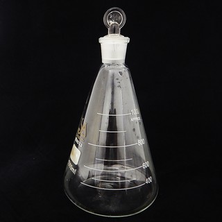 ขวดรูปชมพู่ มีจุกปิดแก้ว 1000 มิลลิลิตร Erlenmeyer Flask with Glass Stopper 1000 ml