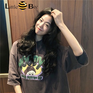 littlebee🍄2342 เสื้อยืดแขนสั้นผู้หญิง เสื้อยืดคอกลม oversize T-shirt ลายการ์ตูน น่ารัก