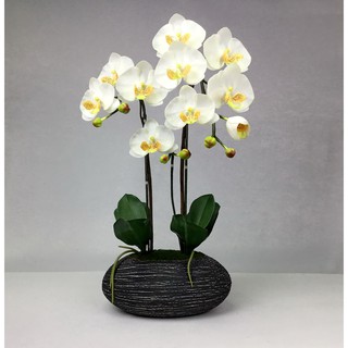 OrientalFineArt ดอกกล้วยไม้ปลอม phalaenopsis จัดในกระถางดินเผา