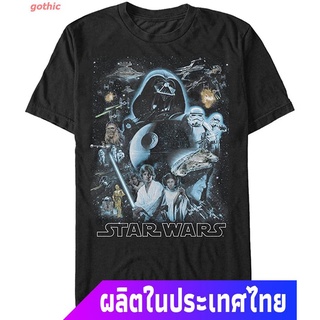 ผ้าฝ้ายแท้ คอลูกเรือเสื้อยืดแขนสั้น Star Wars Mens Galaxy Of Graphic T-Shirt Popular T-shirtsS,4XL