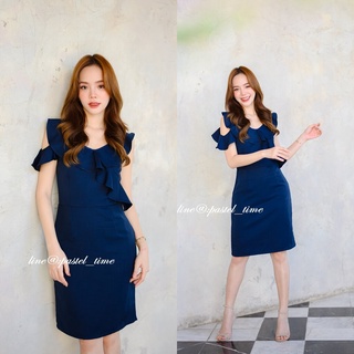 Liese Ruffle Dress : สีกรม **เหลือแต่XL**