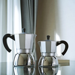 สีเงิน เครื่องชงกาแฟ  กาต้มกาแฟ มอคค่าพอท ฐานสแตนเลส Stainless Moka Pot Espresso