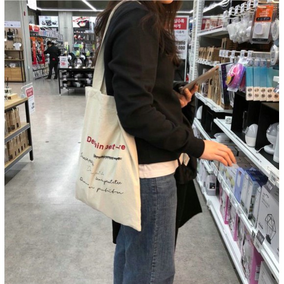 hotwind พร้อมส่ง• กระเป๋าผ้าแคนวาส กระเป๋าสะพาย สไตล์เกาหลี NO.Demain - รูปที่ 3
