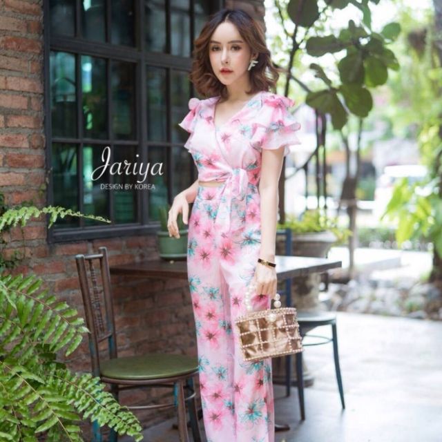 เซตเสื้อ+กางเกงพิมพ์ลายดอกไม้งานป้าย  Jariya