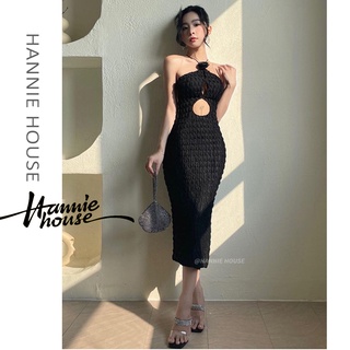 Hannie-Women´s Modified Cheongsam Floral Decoration Halter Neck Off Shoulder Cutout Dress