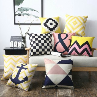 Yellow and Pink Geometric Pillow Cover Fashion Cotton Line Cushion Cover