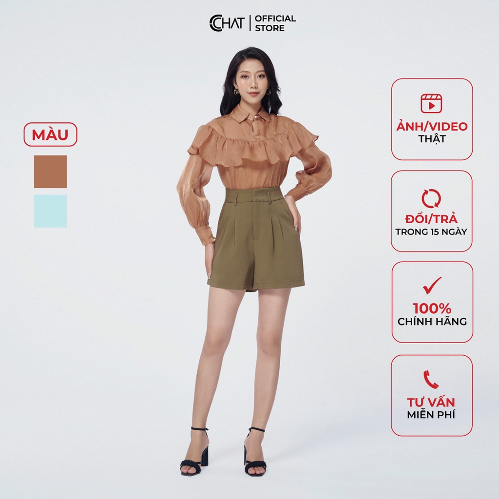 เสื้อเชิ้ตผู้หญิง CCHAT เสื้อเชิ้ตผ้าชีฟองคอปกเยอรมัน สไตล์อ่อนเยาว์ 12FDV2013ST