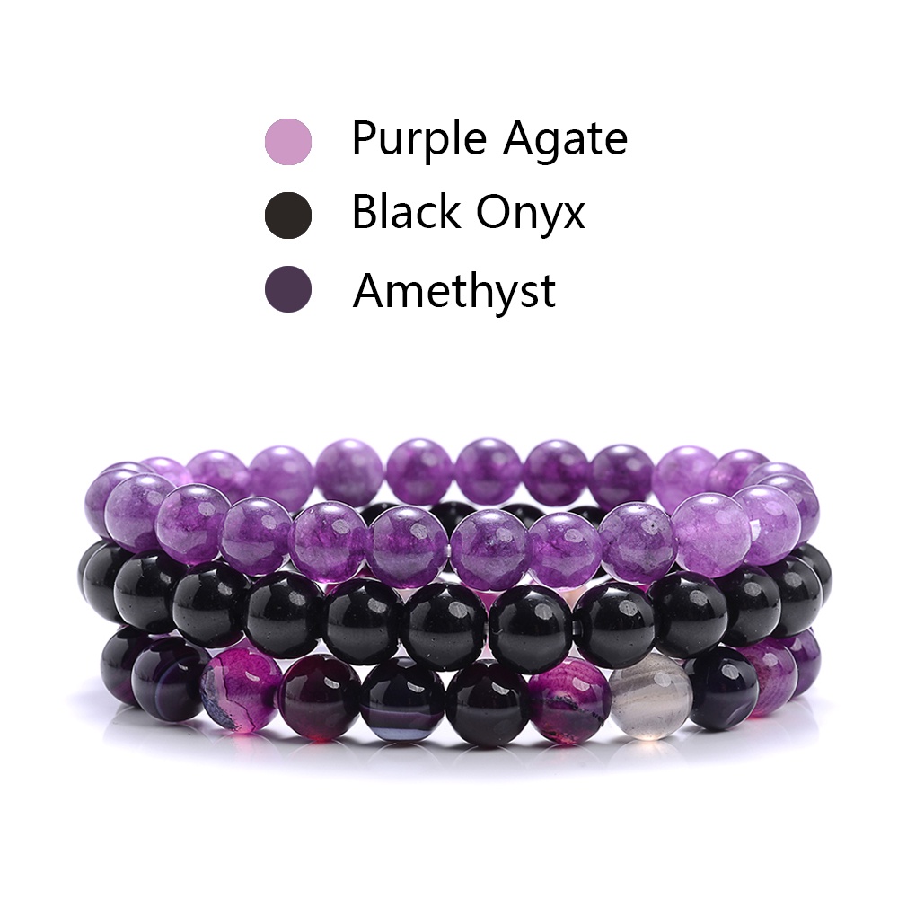 ชุดสร้อยข้อมือหินธรรมชาติ 8 มม. โรโดไนท์ โรสโกไนท์ โรสพิงค์ ควอตซ์ เทอร์ควอยซ์ อเมทิสต์ เฮมาไทต์ สร้อยข้อมือ สําหรับผู้หญิง ผู้ชาย ของขวัญเครื่องประดับ 3 ชิ้น / ชุด - รูปที่ 2