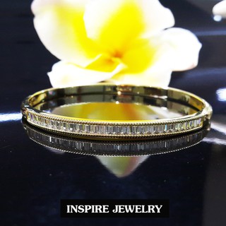 INSPIRE JEWELRY กำไลเพชรเหลี่ยมเรียงเม็ดครึ่งวง ขนาดวงในกว้าง 6x5.5cm เปิดปิดง่าย งานเพชรCZ