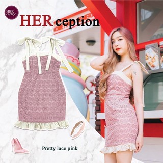 ❤️พร้อมส่ง❤️Herception (C 097) เดรสสายเดี่ยวสีชมพู แต่งระบายที่กระโปรง