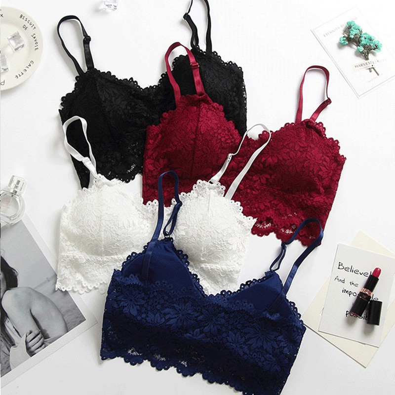 Ausvenice Lace v คอ Hollow สวยกลับ Bra สไตล์ญี่ปุ่นไม่มีเหล็กรองรับเซ็กซี่ชุดชั้นใน