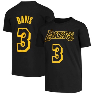 เสื้อยืดคอกลมเสื้อยืด ผ้าฝ้าย พิมพ์ลาย Anthony Davis Lakers สีดําผ้าฝ้ายแท้