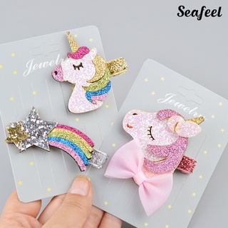 SF Fashion Glitter Unicorn Rainbow Kids Baby Girls Hairpin Clip-on Hair Decoration
